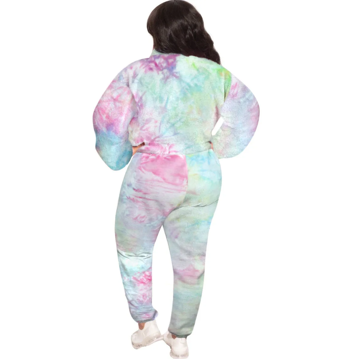 FNOCE Women\'s Clothing Plus Size Sets 2023 Flannel Tie-Dye Home Three-Piece Suit Large Fashion Casual Set Urban Autumn Cotton