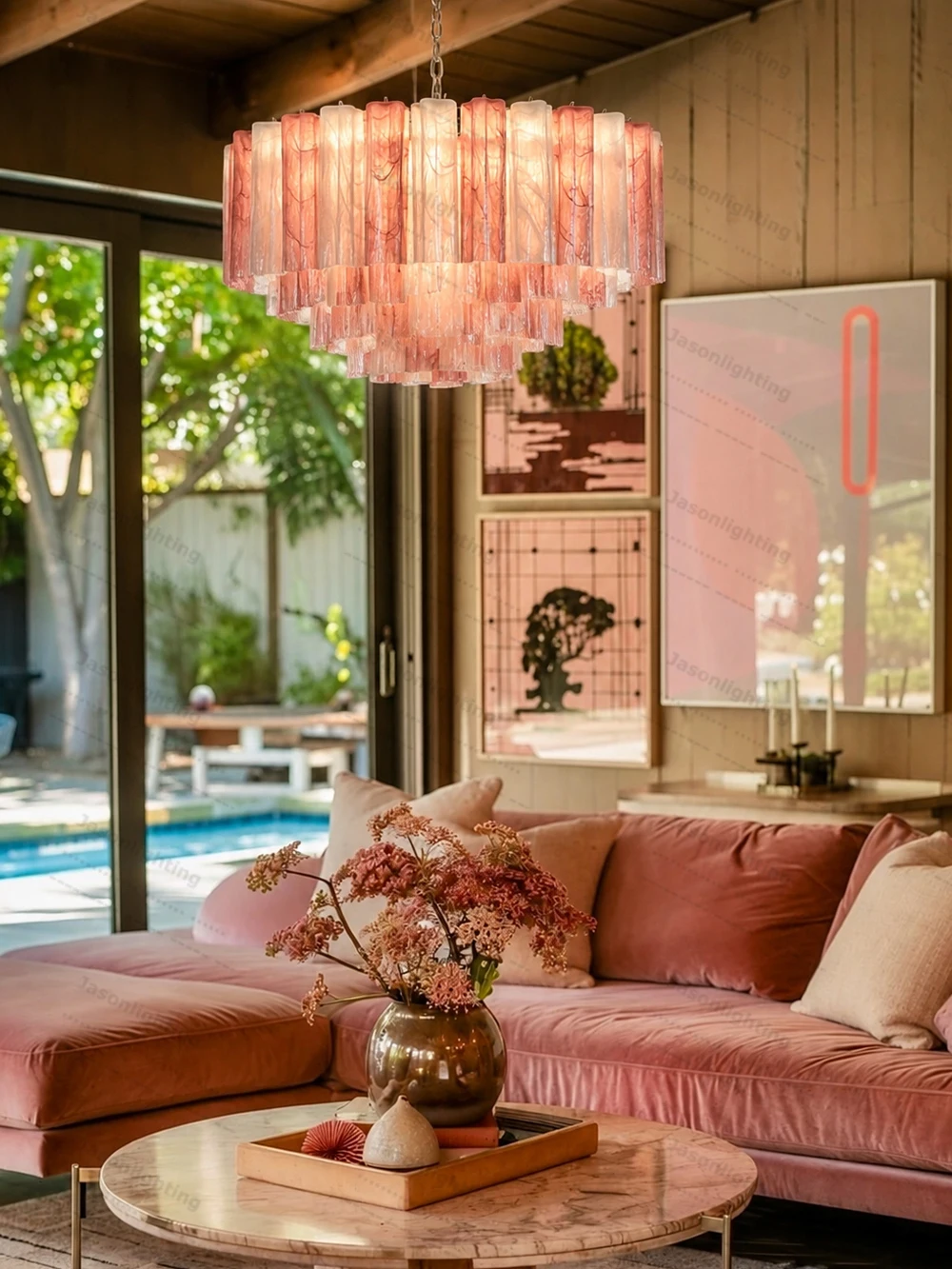 Pink Romance Glass Colletion Gold Silver Chandeliers
