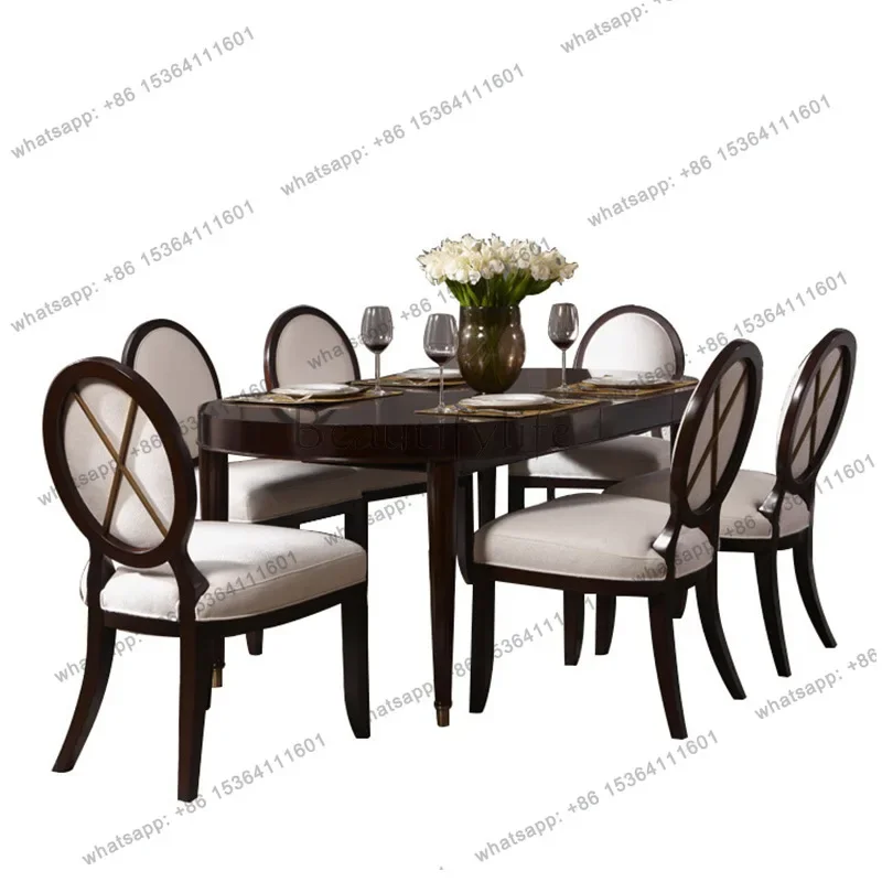 

yj19 American birch dining table household log color six-person American combination oval dining table and chair combination