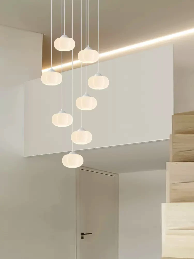 

Cream Style Staircase Light Cloud LED Pendant Light Modern Minimalist LOFT Living Room Villa Duplex Staircase Long Pendant Light