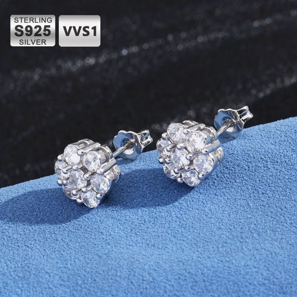 

ICEBLING Cluster Flower S925 VVS Moissanite Earrings Hiphop Sterling Silver VVS Stud Earrings with GRA Certificate