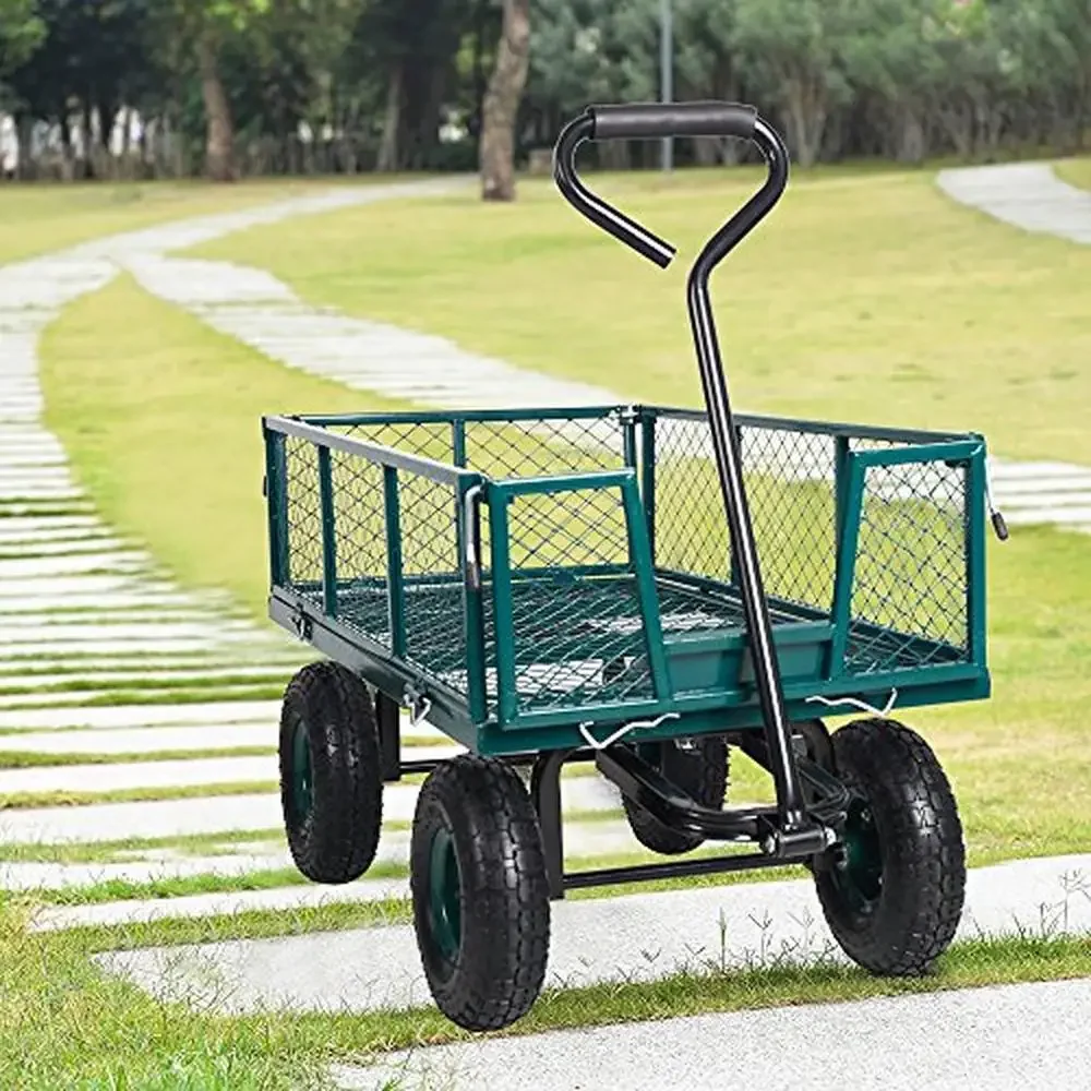 Carrello da giardino a quattro ruote per impieghi gravosi, capacità di carico di 560 libbre, carrello pieghevole per il trasporto della spiaggia