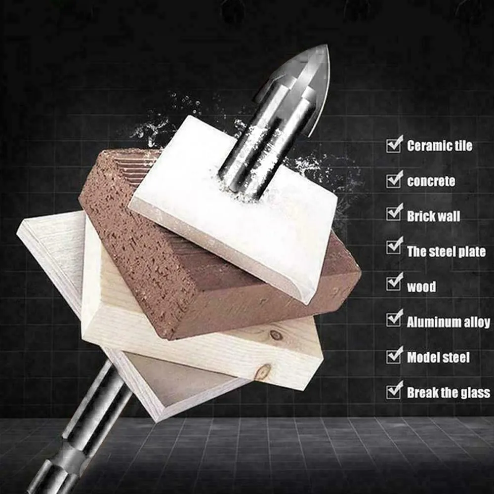 3/4/5/6/7/8/10/12mm Cross Hex Tile Bits Glass Ceramic Concrete Hole Opener Alloy Triangle Drill Efficient Drilling Tool