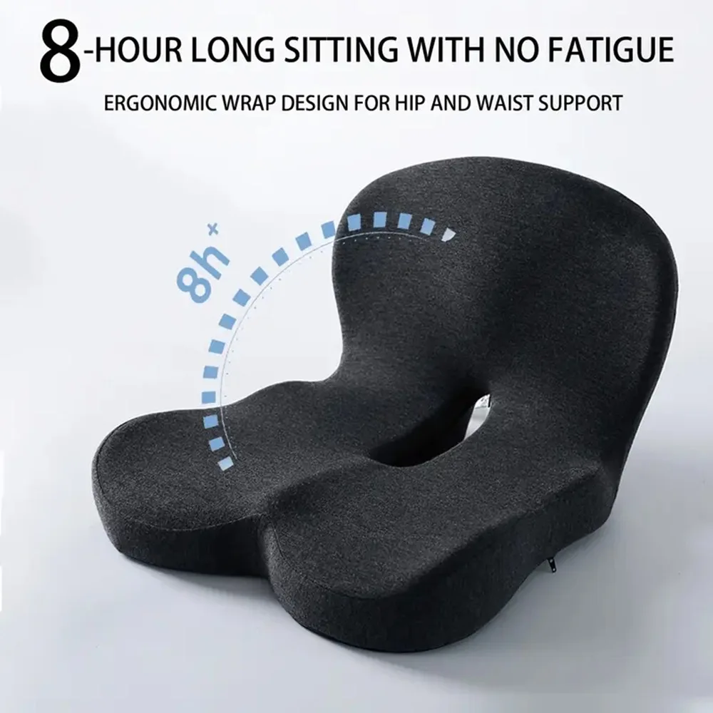 Coussin de mobilier de bureau, coussin de siège, coussin monobloc intégré pour dossier, accessoires de mobilier de bureau noirs, coussin en mousse à mémoire de forme, conception monobloc pour les hanches et le dos avec housse amovible et lavable