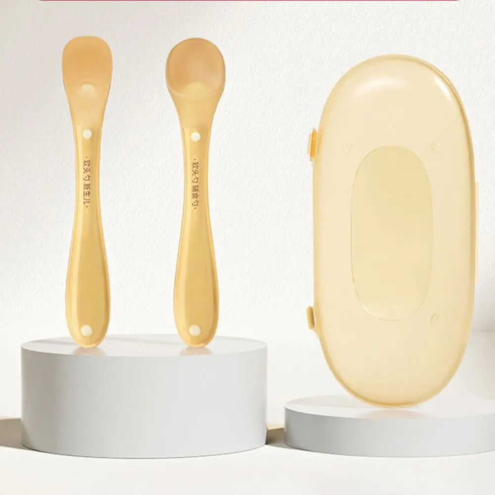 

2pcs New Portable Baby feeding Spoon Safety Silicone with Cover Feeding Water Teething Spoon Dustproof Soft Tableware for Baby