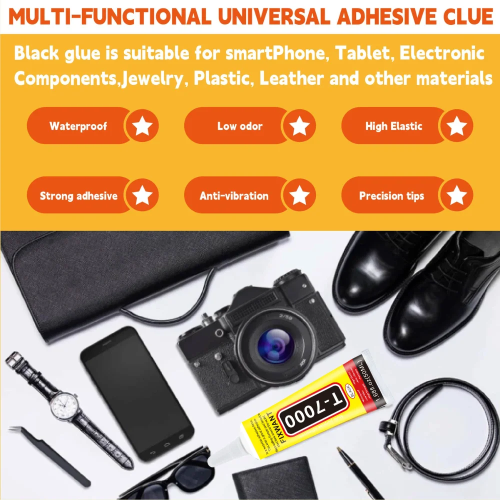 100 Uds 15ML T-7000 componentes electrónicos de contacto negro pegamento adhesivo de reparación de teléfono con punta aplicadora de precisión