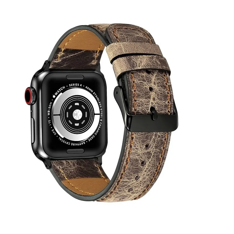

Bracelet Compatible for Apple Watch Band correa 42mm 44mm Leather Bands for iwatch 5 Strap with Stainless Metal buckle belt