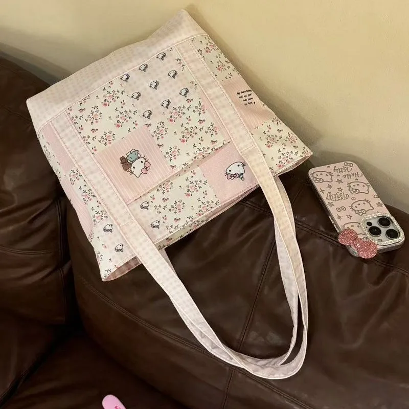 

Hello Kitty Handbag Anime Kt Women Accessories Cute Floral One Shoulder Portable Versatile Commuting Walking Girl Gift Wholesale