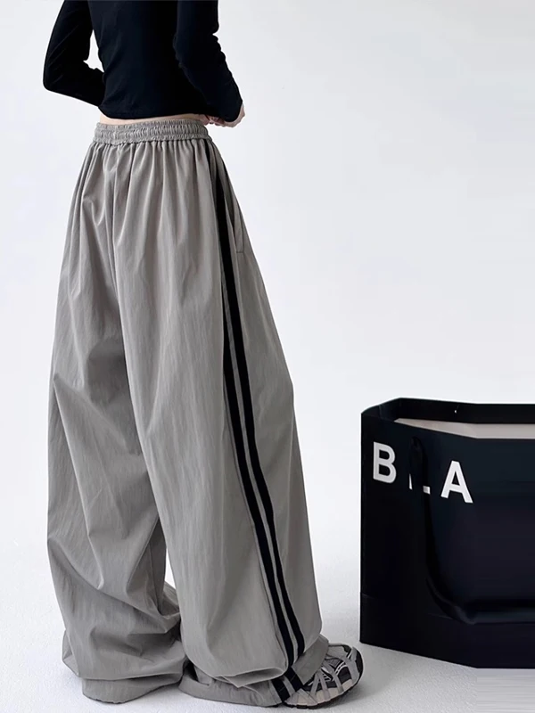 Qui Dry Dünne Outdoor Sport Hosen Frauen Sommer Hiphop Amerikanischen Hohe Taille Lose Abnehmen Streifen Breite Bein Hosen Straße Sle...