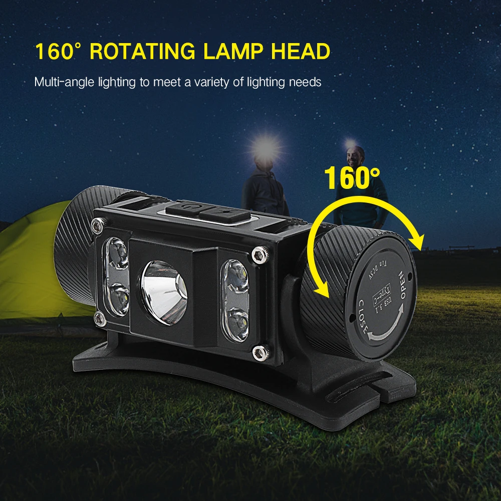 BORUiT B50 LED Headlamp Max.4000LM Headlight 21700/18650 TYPE-C Rechargeable Head Torch Camping Hunting Fishing Flashlight