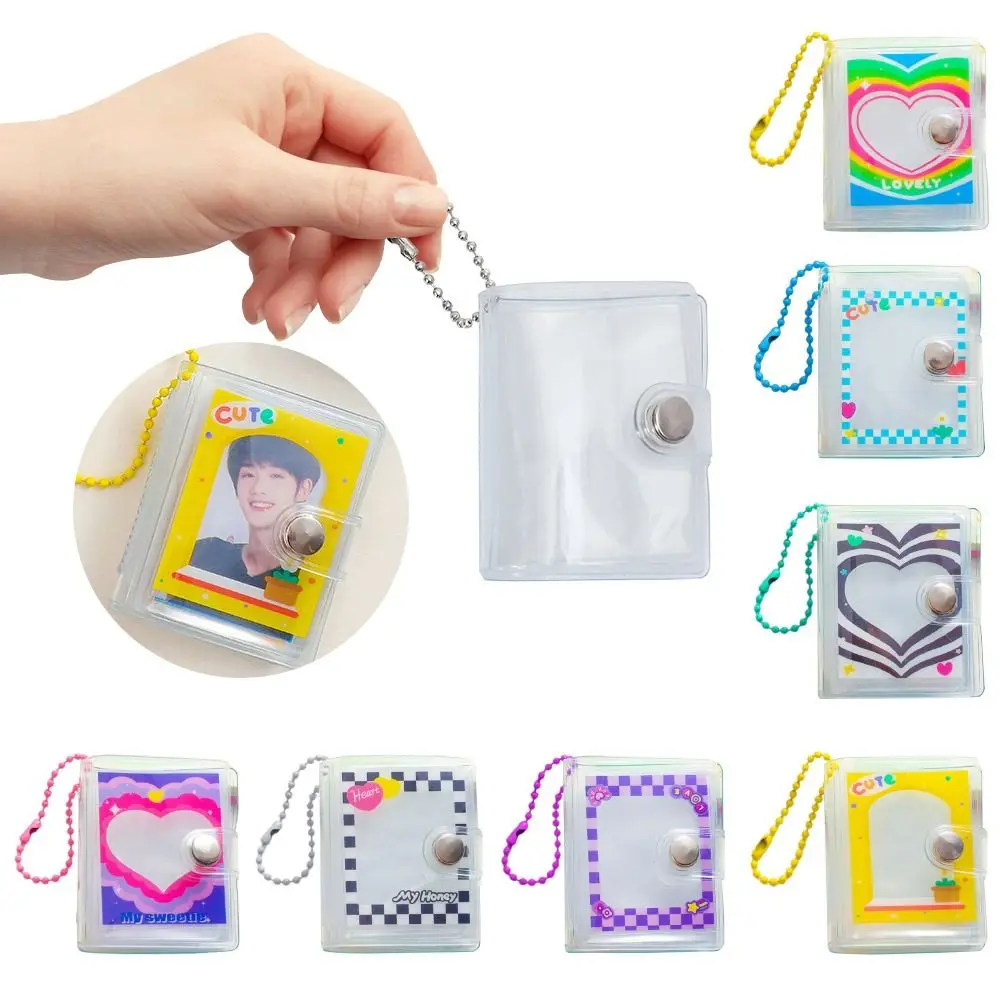 Portable 2 Inch Mini Photo Album PVC Snap Button Design Photo Card Holder Backpack Keyring