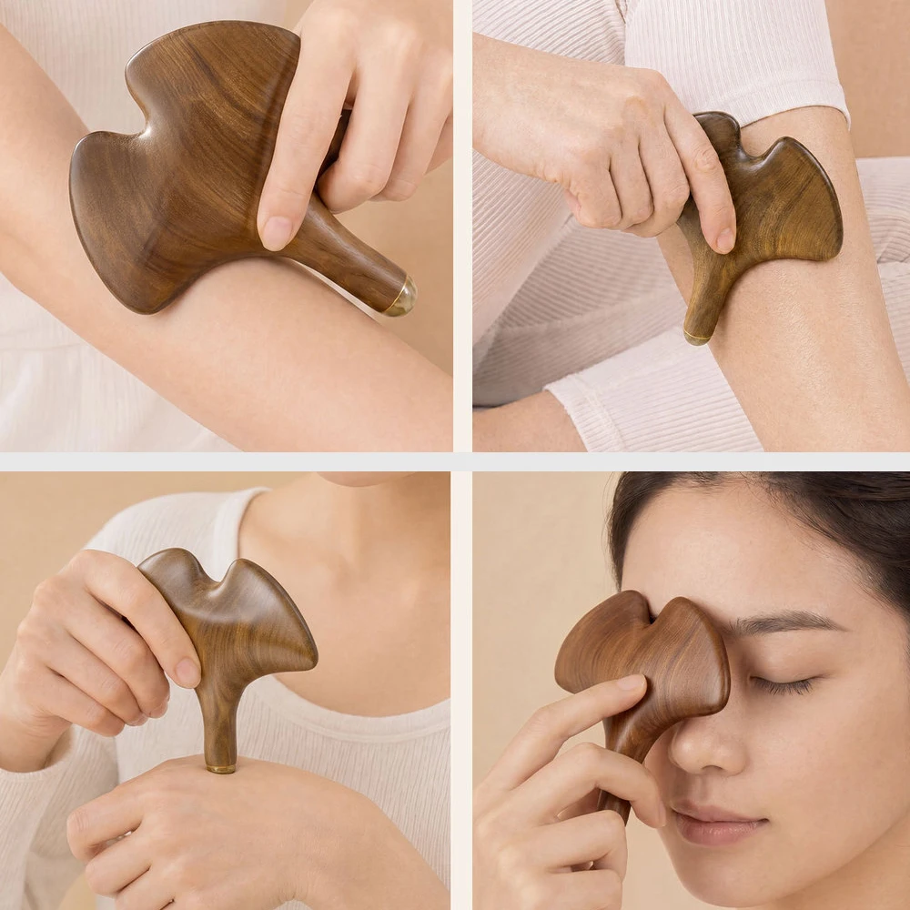 Neck Foot Sandalwood Trigger Point Massage Gua Sha Tool Firm Skin Therapy Massage Lymphatic Contour Face Chin &Jawline Sculpting
