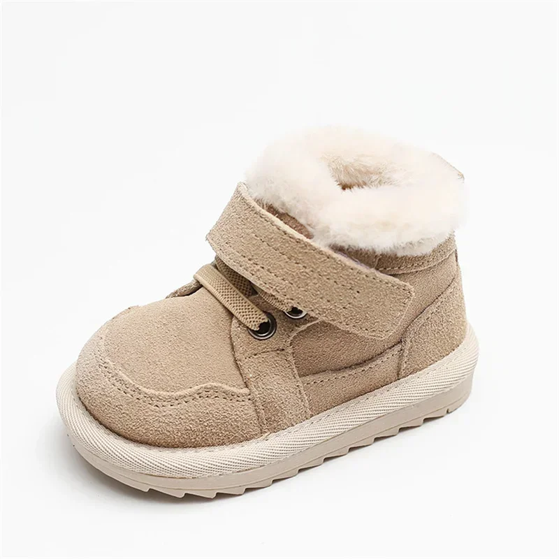 Children Boots Girls Geniune Leather Warm Plush Snow Boots Baby Boys Soft Sole Wearable Infant Cotton Shoes Size 15-25