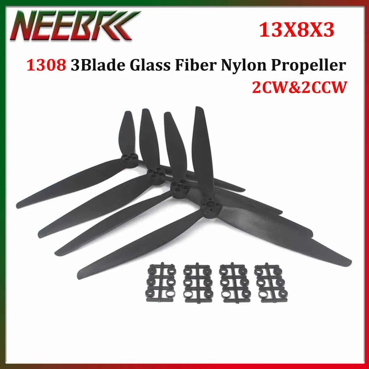 

2 пары 1308 13X8X3 13 дюймов 3-лопастной нейлоновый пропеллер из стекловолокна 2CW и 2CCW легкий вес для RC FPV дрона мультикоптера X-класса DIY Запчасти
