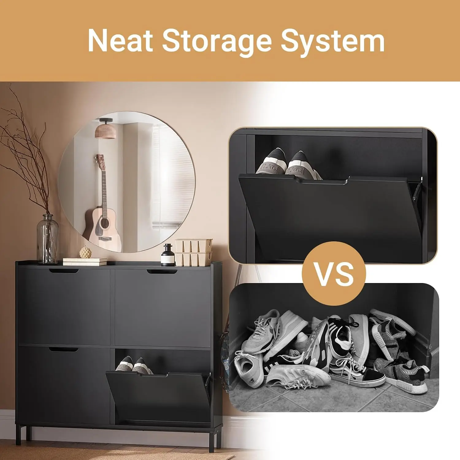 Ultra Thin Shoe Cabinet 4 Flip-Drawers Entryway Storage 17cm Depth, Customized