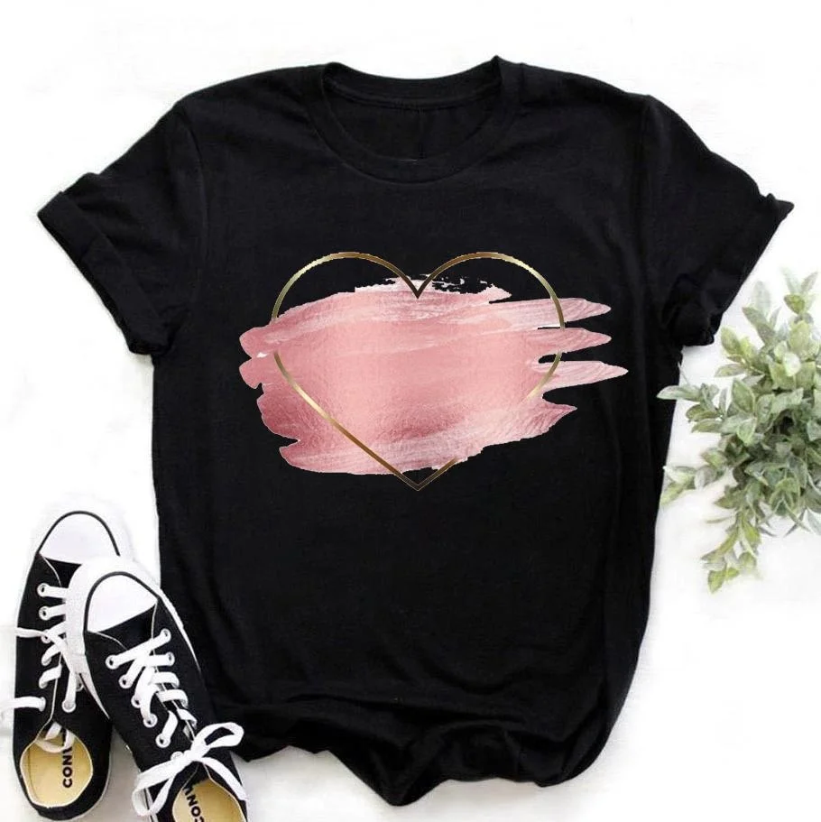 Cute Heartbeat Love T-shirts For Women Summer Tee Shirt Femme Casual Short Sleeve Round Neck Tops T-shirts