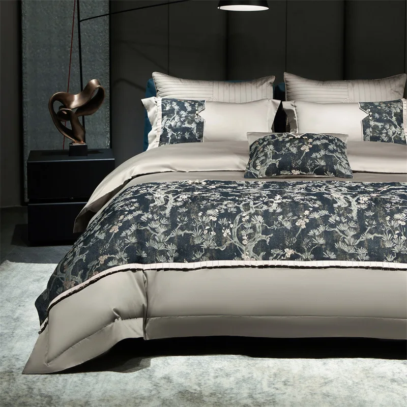 

Customizable led luxury bed cover 140s cotton thick woven relief jacquard long-staple cotton four-piece set