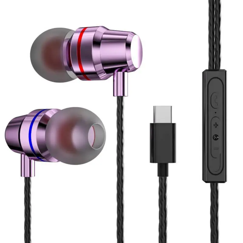 Type C Earphone In-Ear Wired Headphones With Mic For Huawei P30pro Noise Reduction Multiuse Music Bass MetalHandfree