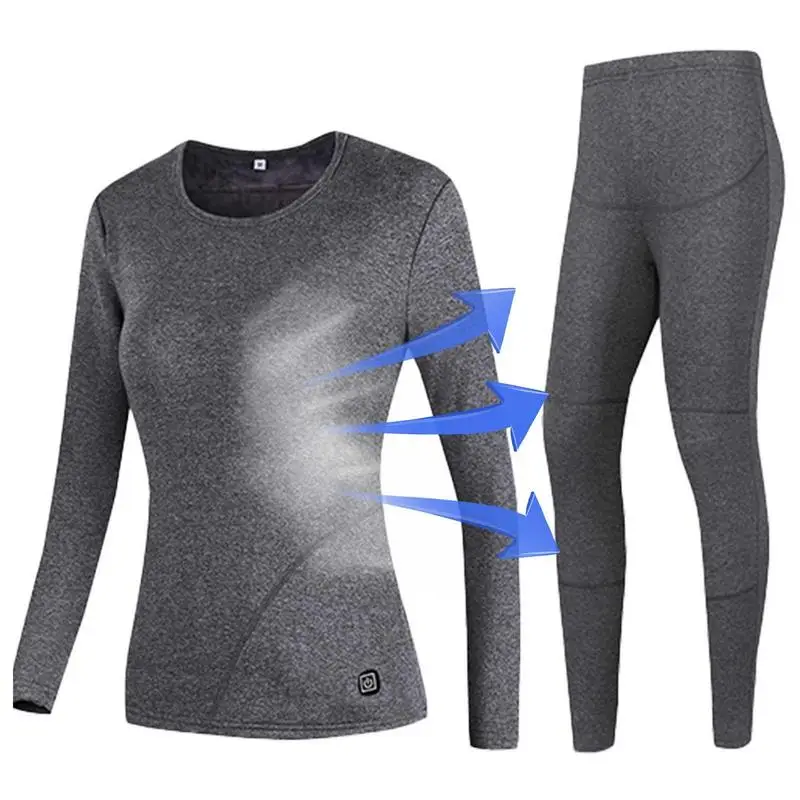 Heated Underwear Winter Warm Set Clothing USB Charging Battery Powered Fleece Thermal Long Tops & Pant Women For Indoors Outdoor