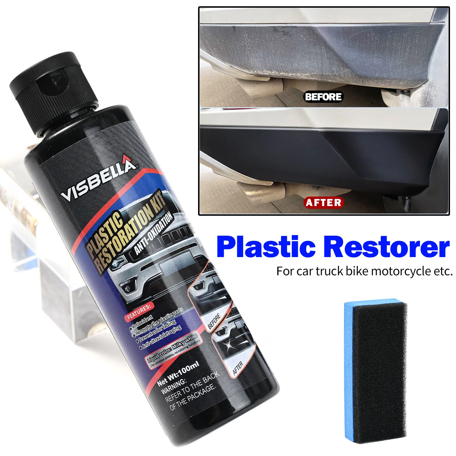 Restaurador De Guarnição De Plástico Do Carro, Revestimento De Longlasting, Borrachas De Vinil, Remodelar Limpo, Gloss Black, Renovador De Restauração, Revitalizador, 100ml