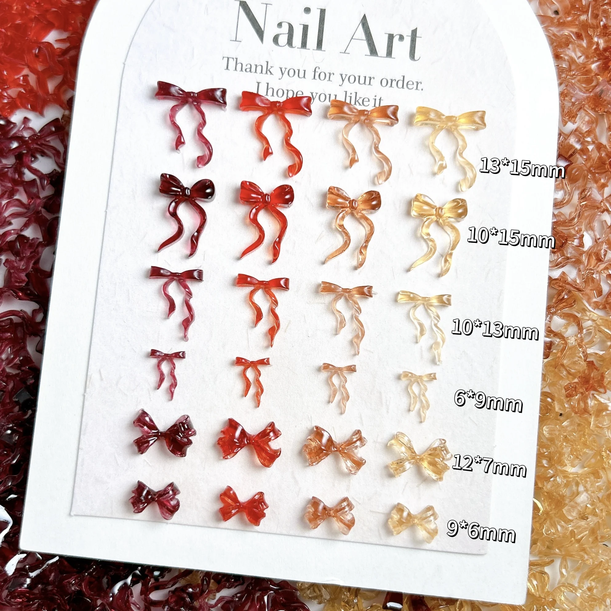 50PCS Novelty Creative Jelly Bow Resin Nail Charms Transparent Four-colors Wave Bow Tie Nail Art Decorations for DIY Sweet Nails
