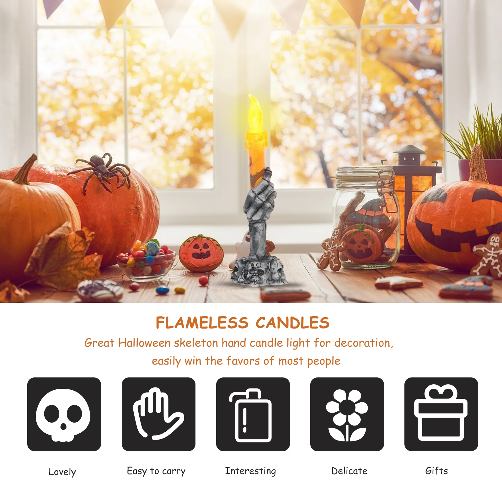 

2pcs Halloween Hand Light Operated Led Lamp Decor Ornament For Party Home Hotel Flameless Skull