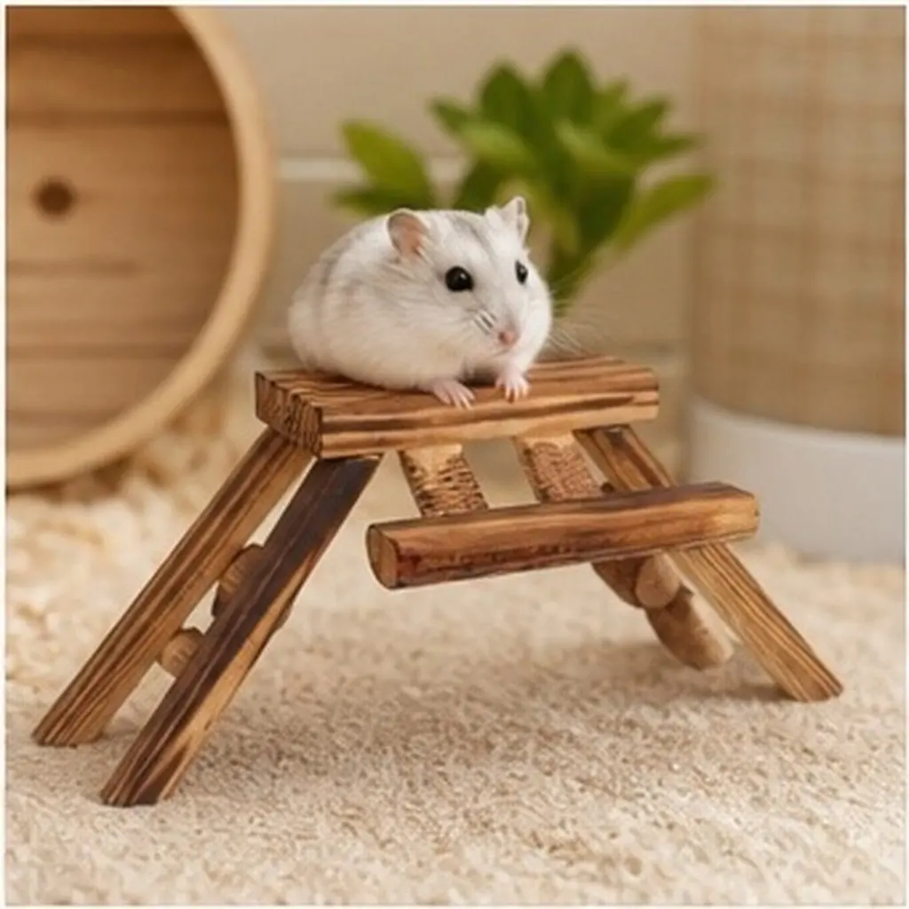 Sturdy Wooden Pet Bridge for Hamster Mouse Rat Gerbil Parrot Fun Climbing Ladder Design Easy Clean Odor Resistant Small Animal