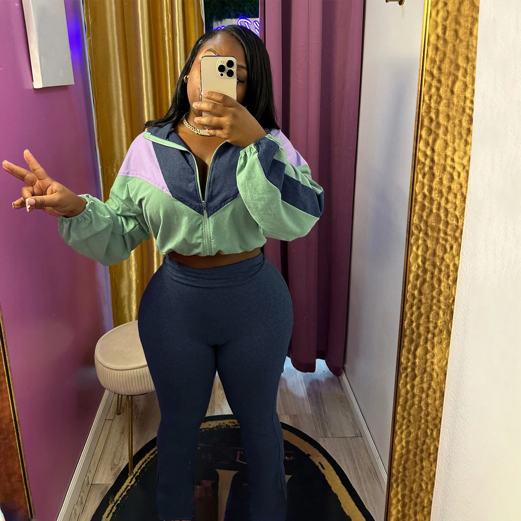 2 قطع مجموعات سستة طويلة الأكمام بالأزرار ضئيلة السراويل الإناث الأمريكية الأوروبية الجديدة أزياء المرأة عارضة العصرية اللون مشفرة #6