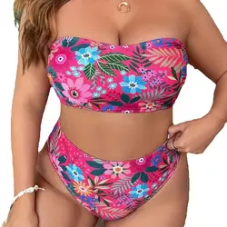 Sexy Strapless Bikini Set Women Swimsuit Print Puch Up Biquini Big Plus Size Swimwear Bandage Female Bathing Suit Beachwear 5XL