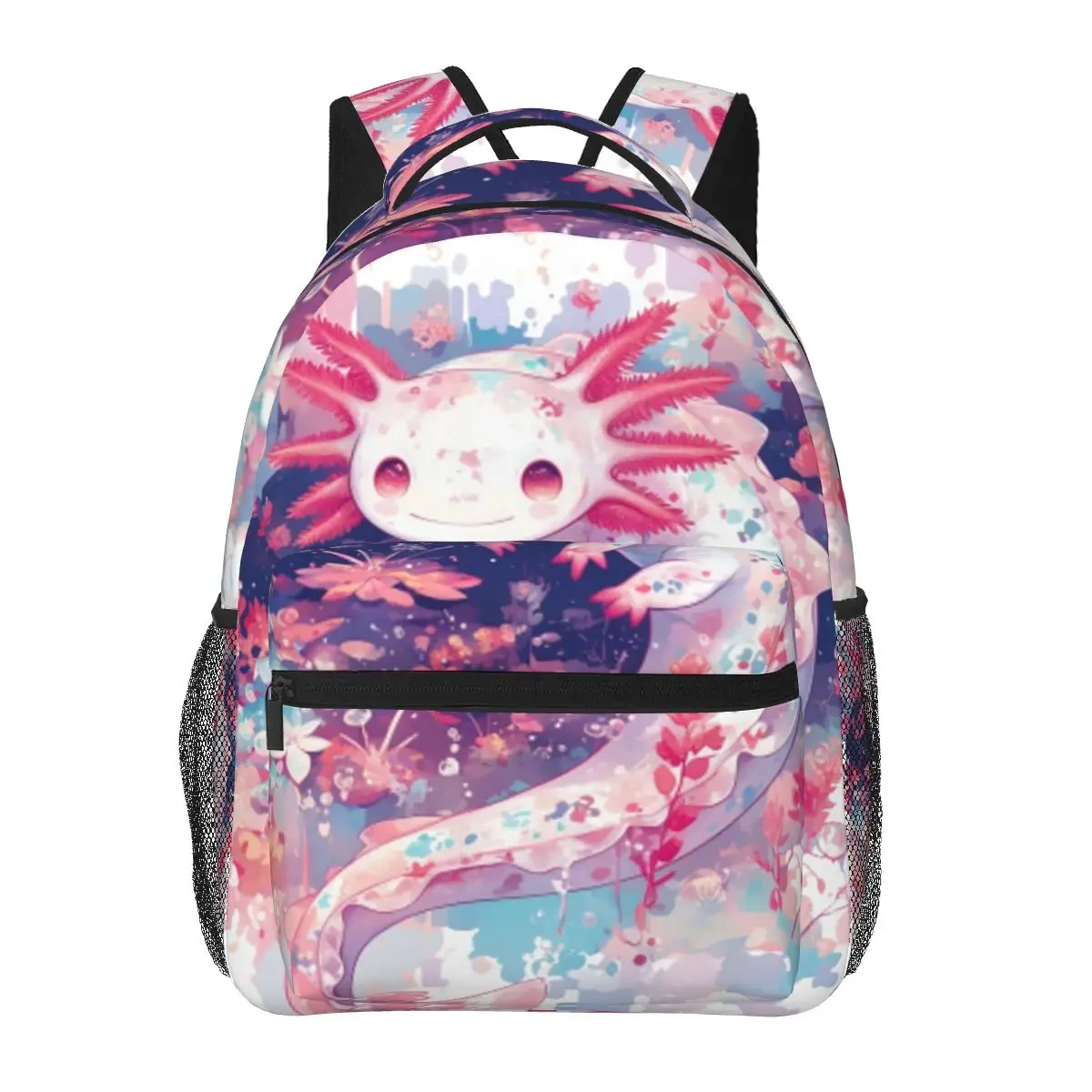 

Pink Axolotl Salamander And Pink Flowers Student Backpack School Bag Hiking Travel Daypack for Men Women Bookbag Shoulder Bags