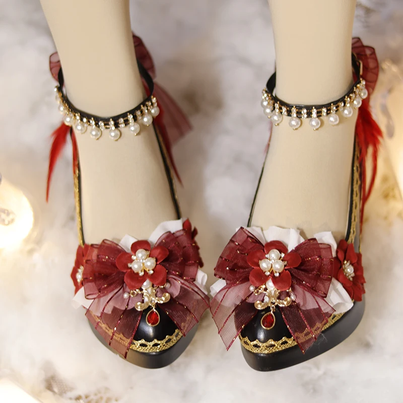 Storia di una notte originale: scarpe Lolita in stile europeo antico prigioniero mucca fiore fatto a mano da sposa tacchi alti Lolita nero/rosso