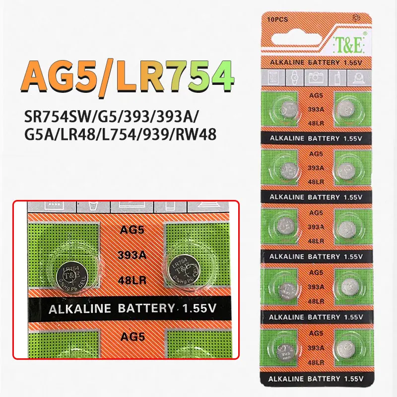 10-100pcs AG5 1.5V LR754 Button Battery 393 SR754 SW 309 393A L754 LR48 for Clock Toys Remote Controls Coin Cell Batteries