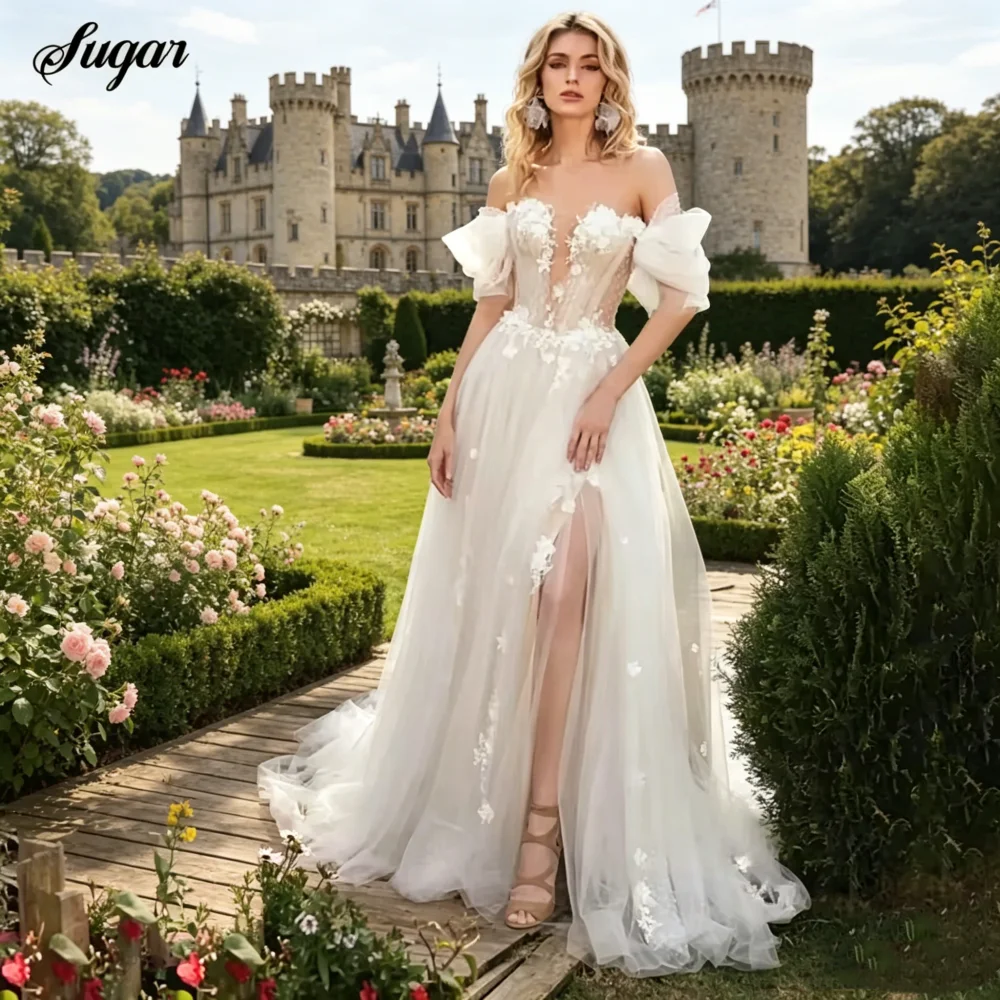 Sexy A-Line customized Off Shoulder Appliques High Split Boho Wedding Dresses 2026 Bride Gowns Vestido De Novia Robe De Mariee
