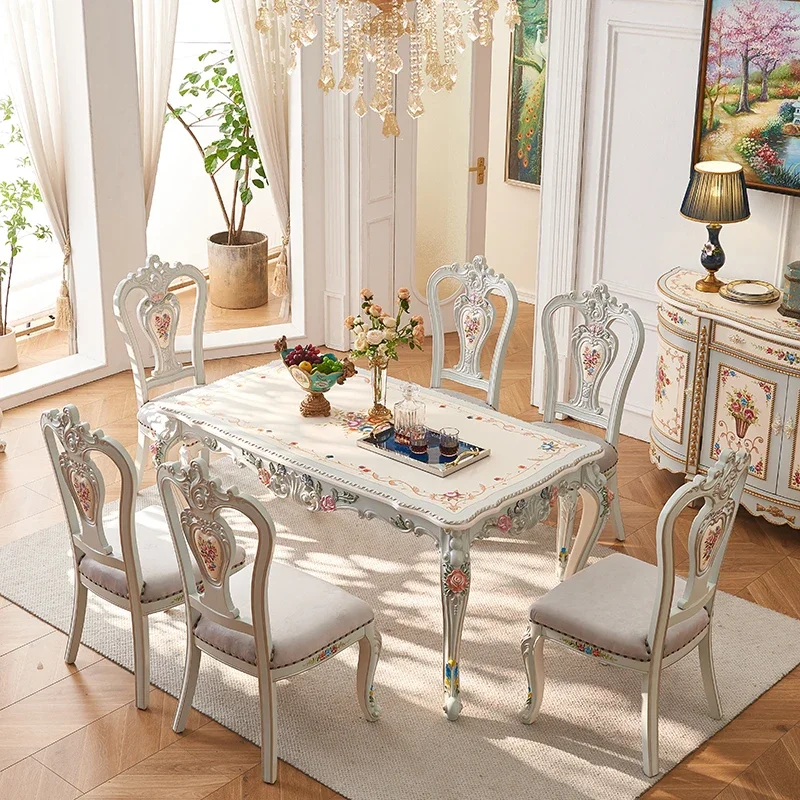 Rectangle Painted Rose Home Restaurant Upscale Eating Table