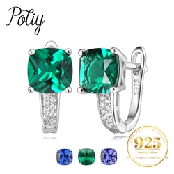 Potiy Cushion Created Sapphire Nano Emerald Tanzanite  Hoop Earrings 925 Sterling Silver for Women Daily Party Jewelry sets gift