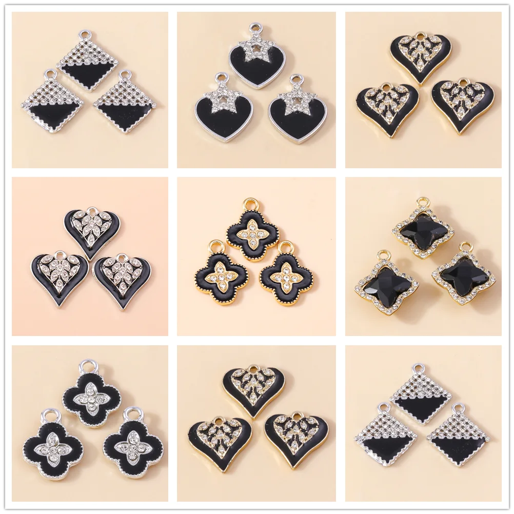 

Leslie 10pcs Elegant Black Crystal Clover Star Hearts Pendants for Charms Earrings Bracelet Necklace DIY Jewelry Making Handmade