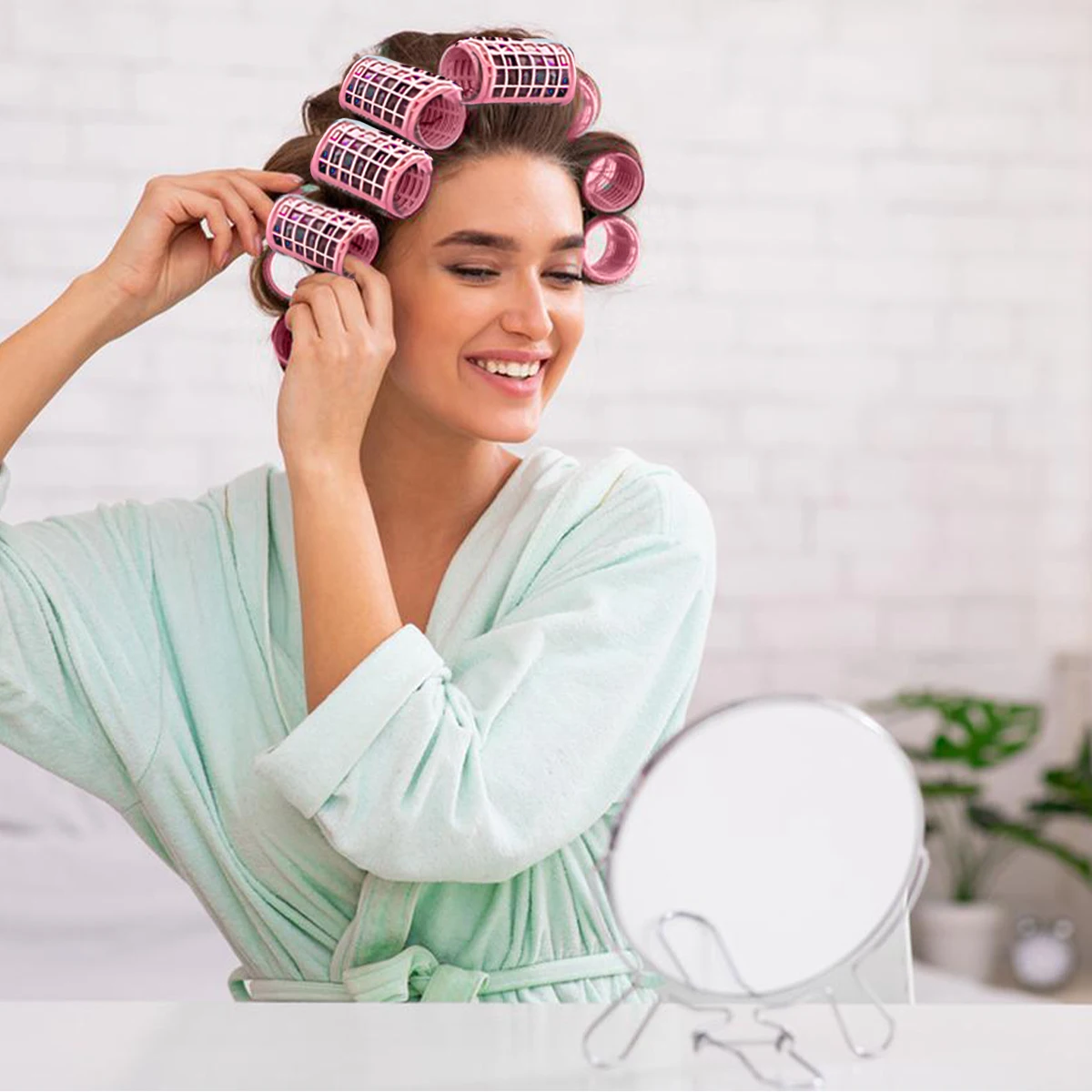 12Pcs Pink Hair Roller Sets Self Holding Hairdressing Curlers DIY Curly Hairstyle Tool For Women Hair Curler Styling Tools