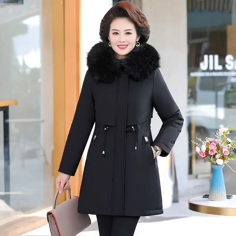 

Women Parkas 2024 New Winter Jacket Warm Fur Collar Jacket Long Hooded Parka Coat Female Fur Office Lady Streetwear K111