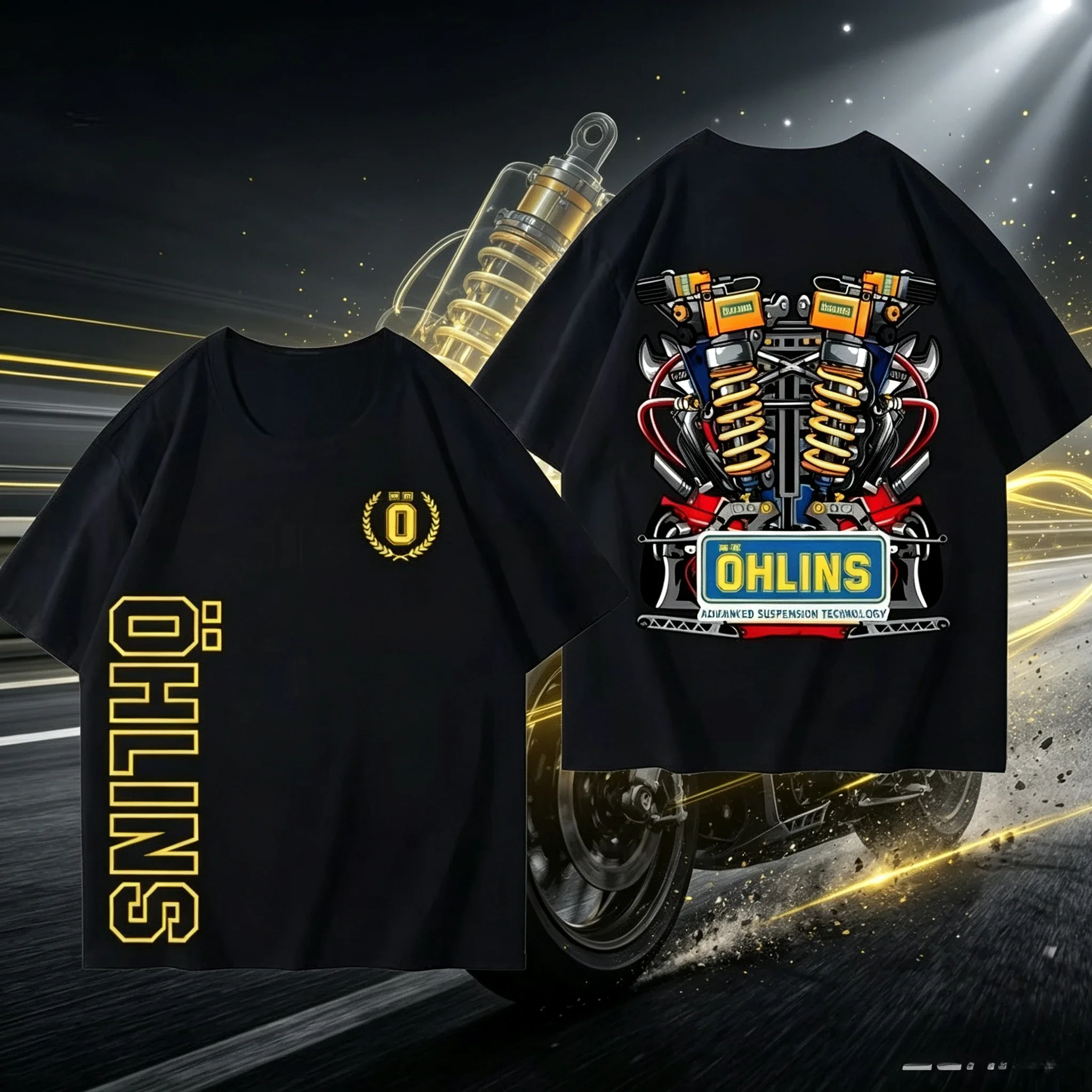 OHLINS Motorcycle Shock Absorber Modified Car T-shirt Summer Men's Casual Fashion Brand Racing Around Short Sleeved Clothes