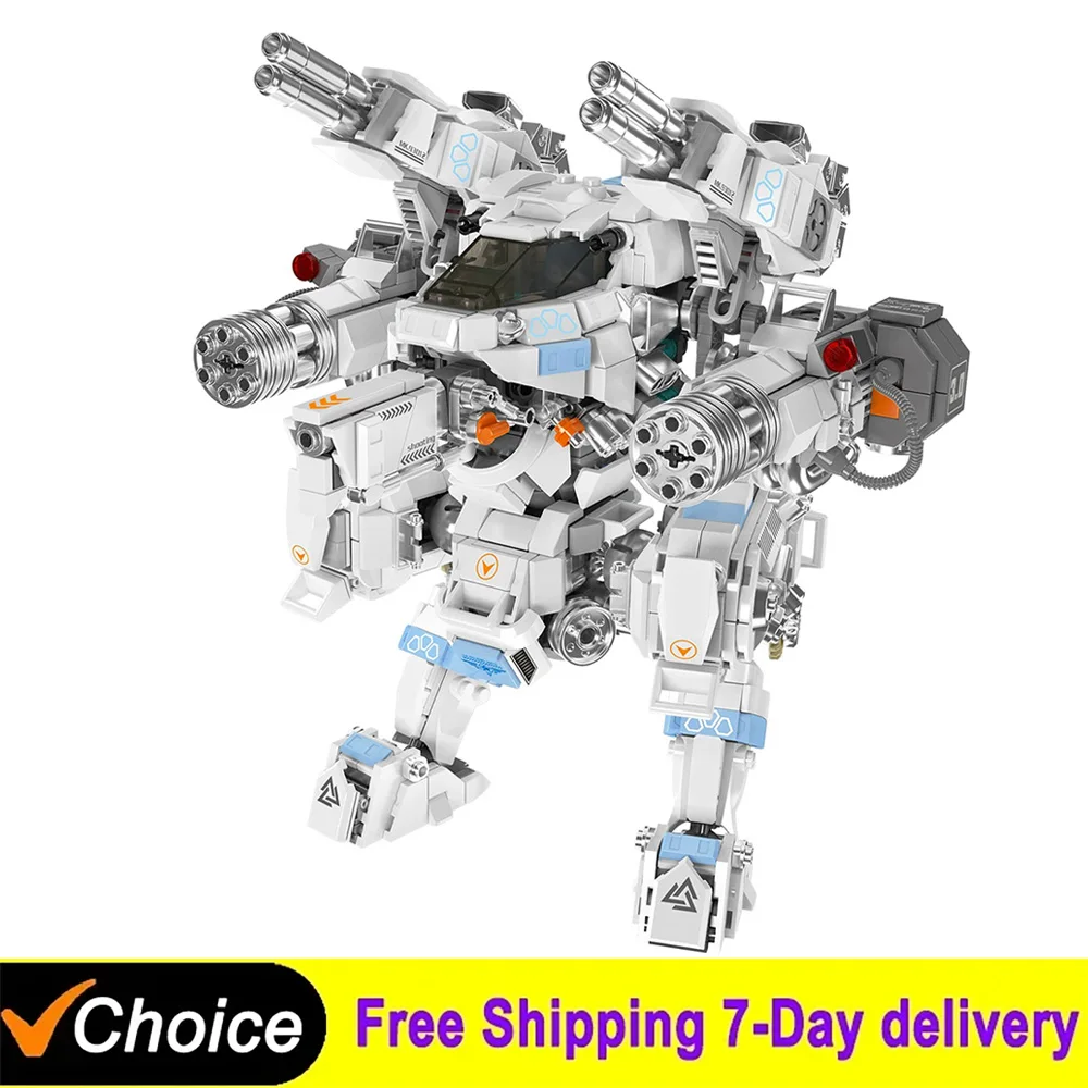 1695Pcs Creative White Sentry ransforming Mecha Building Blocks Model Desktop Ornament Educational Toys Kids Holiday Gift