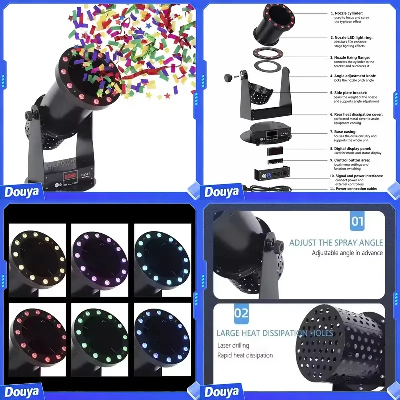 1500W LED Metal Waterproof Confetti Blower Stage Special Effects Equipment Party for Wedding Festival Celebration