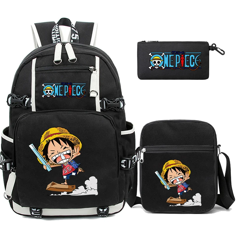 3Pcs/set Anime One Piece Large Capacity Backpack Monkey D. Luffy Teenagers Student Schoolbag Boy Girl Rucksacks Back To School