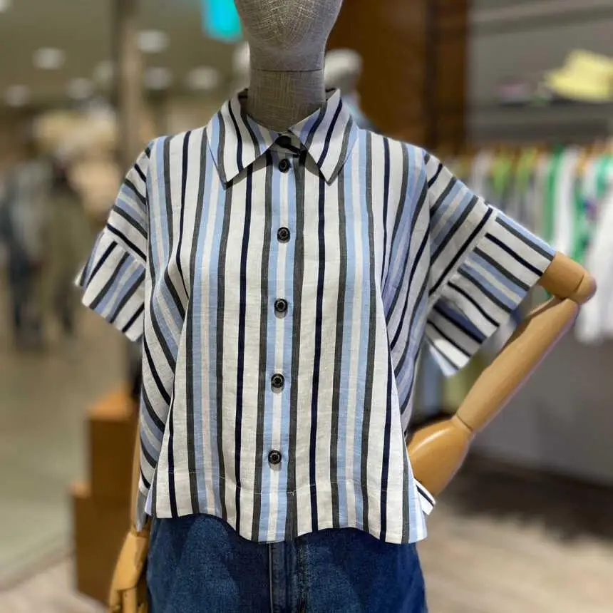 

Женский летний льняной воротник из хлопка и льна в синюю полоску, свободный крой на одной пуговице, универсальный воротник irt для поездок на работу