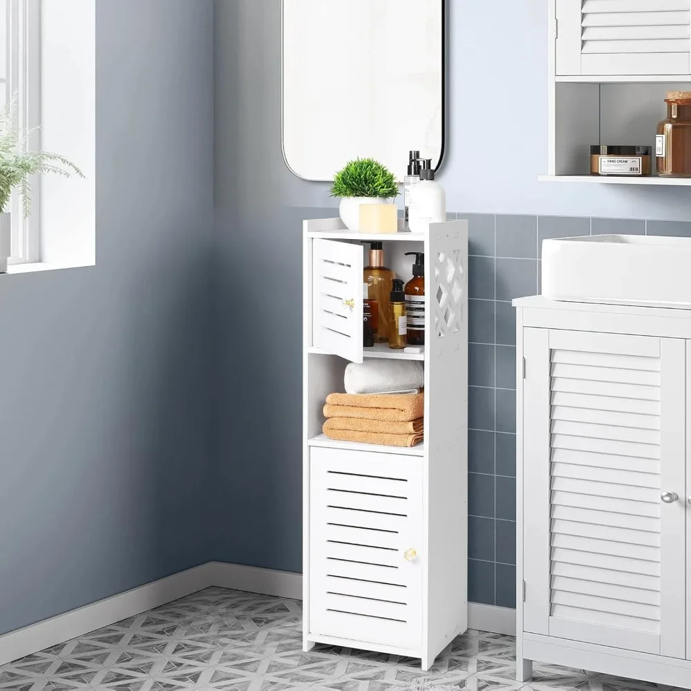 Freestanding Weatherproof Bathroom Furniture Cabinets with Double Door and 3Tier Shelf,Small Bathroom Floor Cabinet for Bathroom