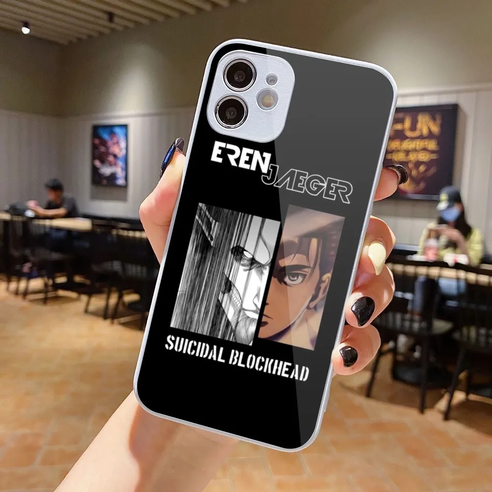 AOT Eren Jaeger Mobile Phone Case for iPhone 15 14 13 12 11 Pro Max X XR XS 8 7 Plus Liquid Glass Phone Cover Funda