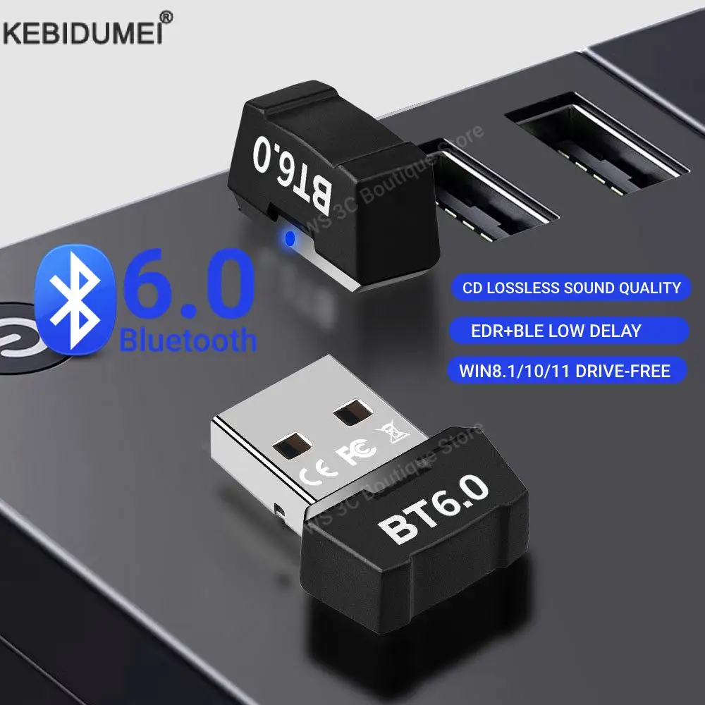 บลูทูธ 6.0 อะแดปเตอร์ USB Bluetooth 6.0 สําหรับ PC Dongle Adaptador เมาส์ไร้สายคีย์บอร์ดเครื่องรับสัญญาณเสียงเพลงเครื่องส่งสัญญาณ USB