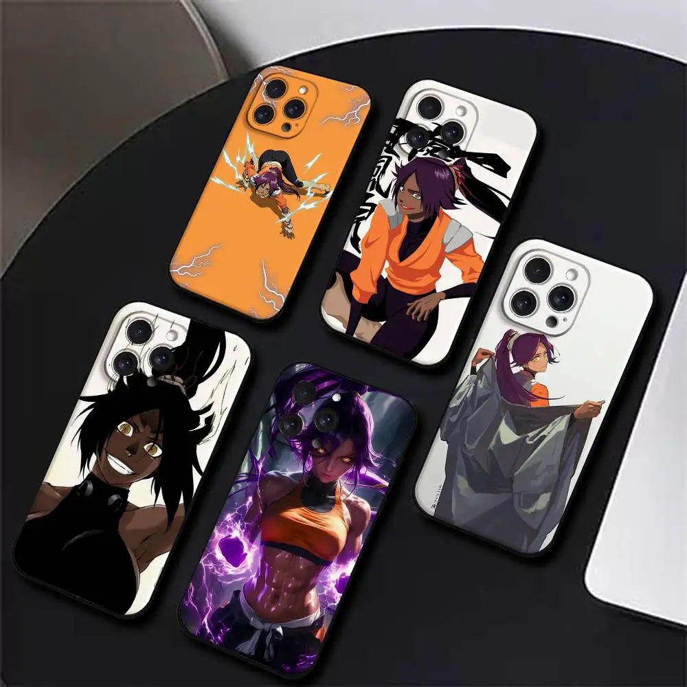 Yoruichi Shihoin Bleach Anime funda de teléfono para IPhone 17,16,15,14,13,12,11 Plus,Pro,Max,XR,XS,X,7,8 Plus,Mini silicona negra suave
