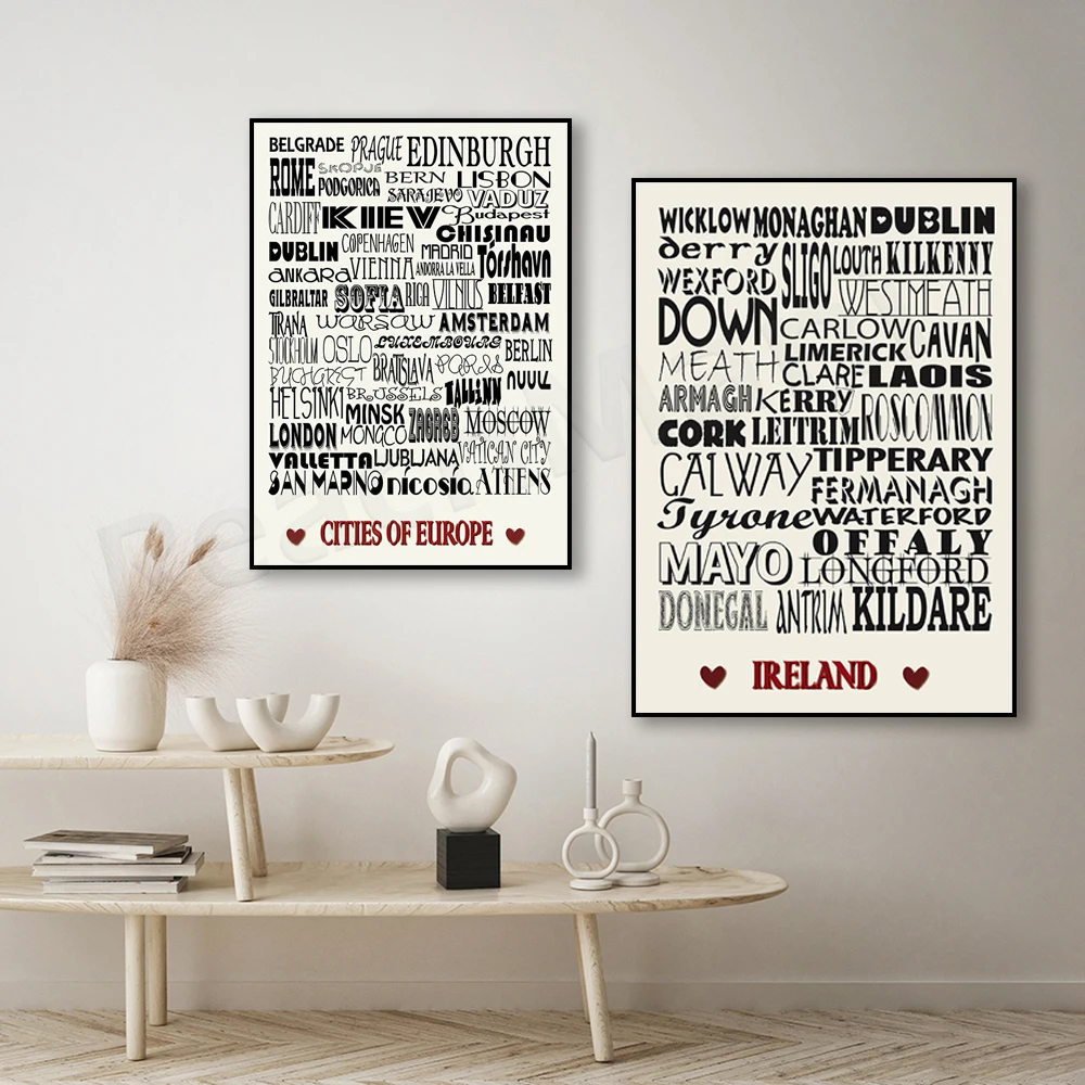 Irish County Poster, Irish Poster, Geography Poster, European Cities, Vintage Travel Poster, Urban Art Print Poster,