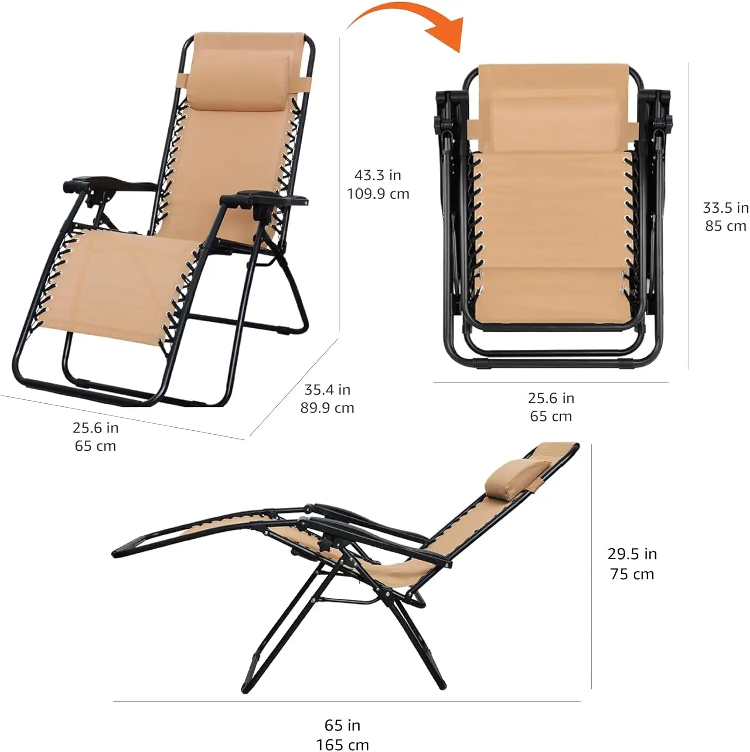 Outdoor Patio Zero Gravity Lounge Chair With Pillow Folding Reclining And Justable Folding Lounge Chairs For Outside,