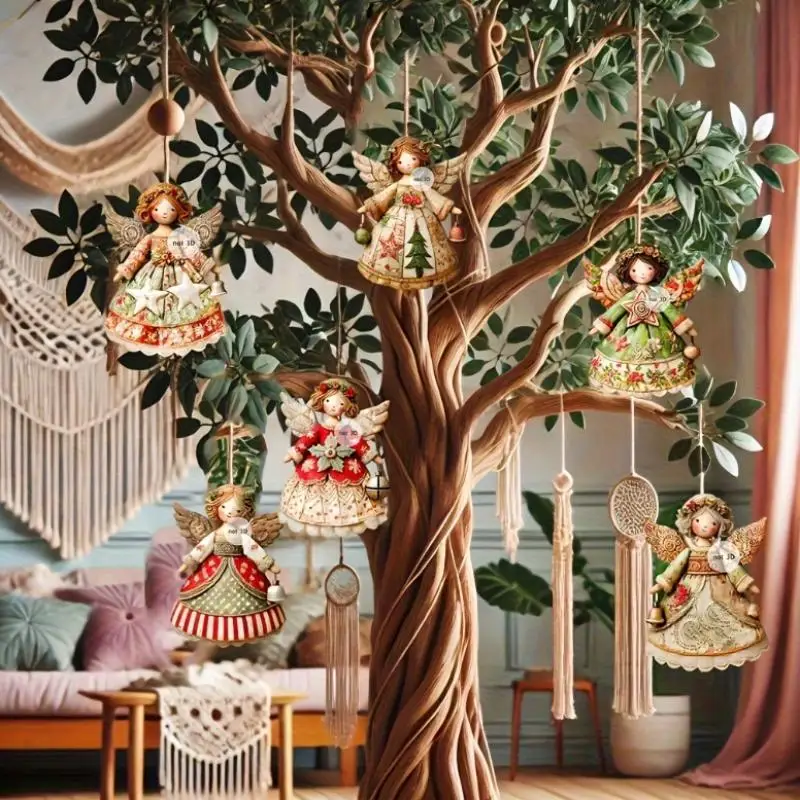 จี้รูปนางฟ้าคริสต์มาสวินเทจ - งานฝีมือกระดาษประณีตสำหรับตกแต่งต้นคริสต์มาสและผนังในช่วงเทศกาล